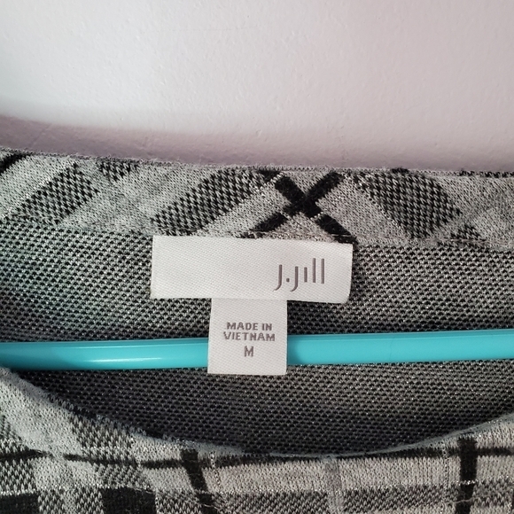 J. Jill Gray Black Silver Metallic Plaid Medium - Picture 6 of 11
